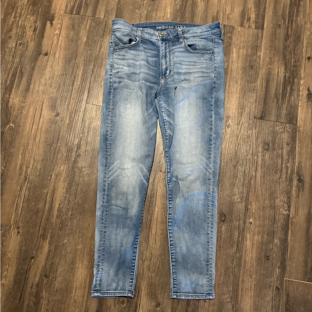 American Eagle Outfitters Blue Skinny Jeans with Distressed Details